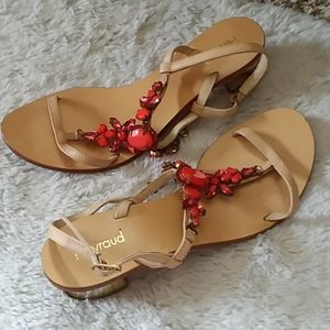 Heyraud Jewel Strappy Gold Low Heel Sandals 8m